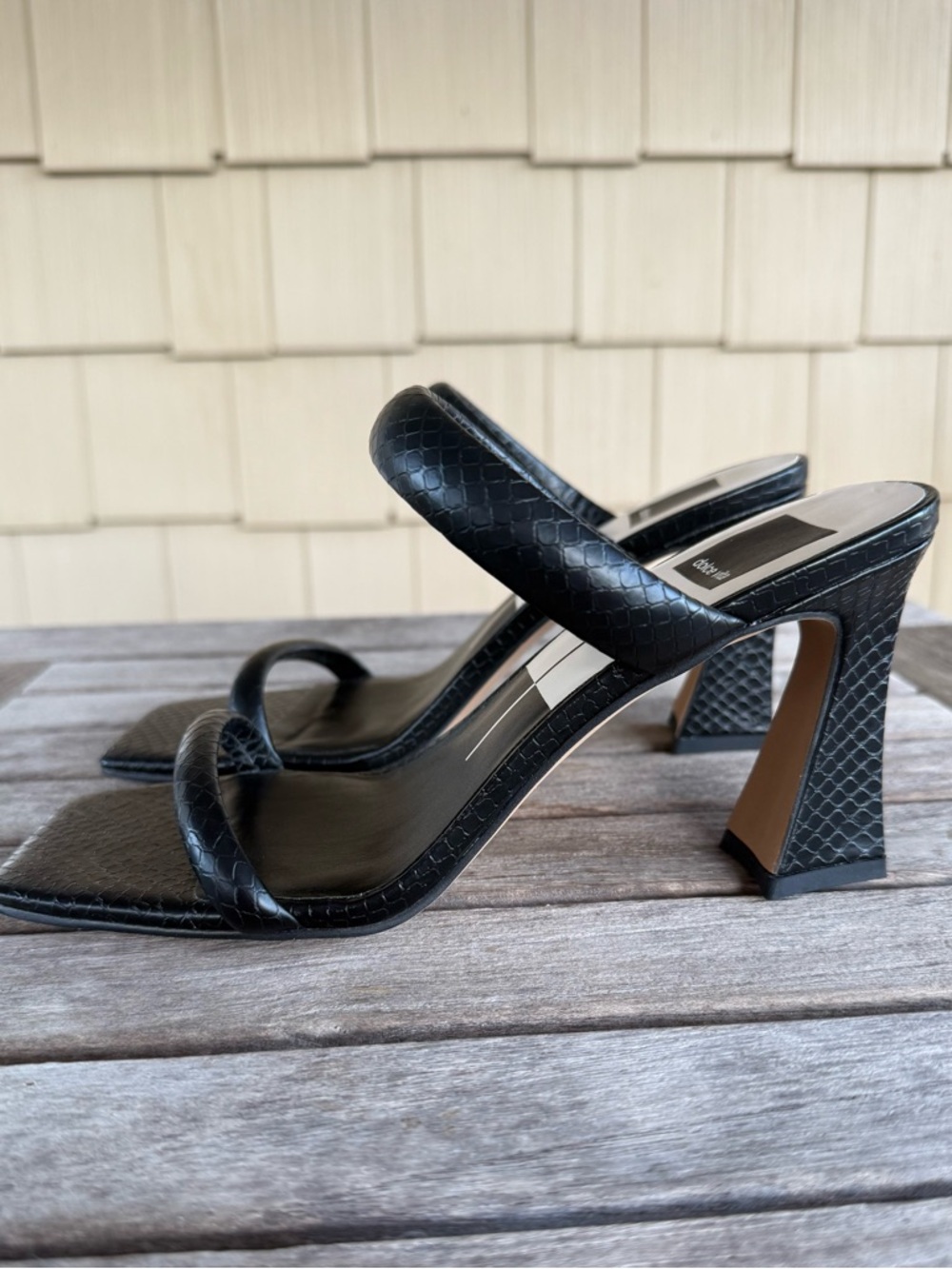 Dolce Vita Black Croc Embossed Square Toe Heeled Sandals Size 7.5 - Picture 2 of 9